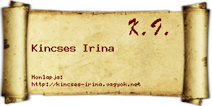 Kincses Irina névjegykártya